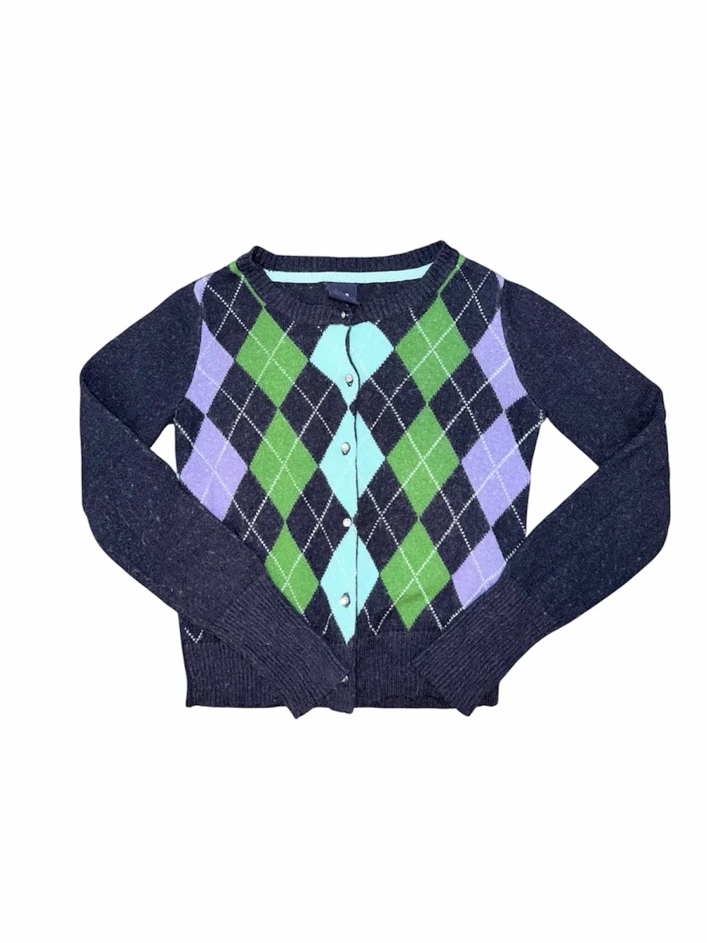 Gap Kids Girls Argyle Cardigan Sweater Navy Green Purple Mint Size 6-7 Sma